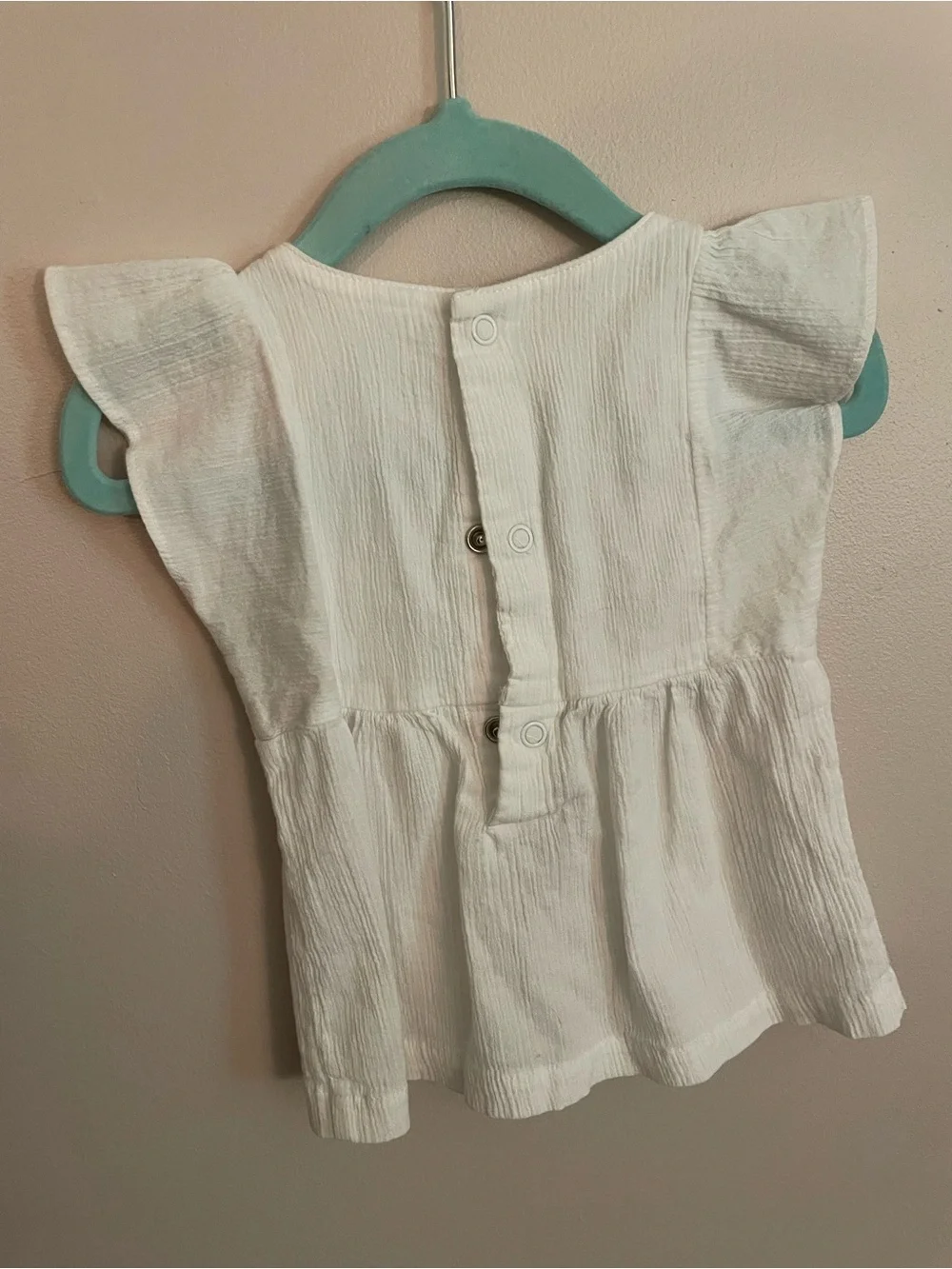 Carter's White Top with Blue Embroidered Front and Flutter Sleeves